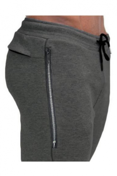 Men's Simple Fashion Logo Printed Zipped Pocket Drawstring Waist Skinny Fit Casual Sweatpants