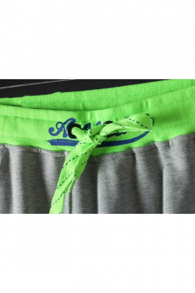 Men's Trendy Letter Printed Contrast Hem Zipped Pocket Drawstring Waist Casual Loose Warm Sports Sweatpants