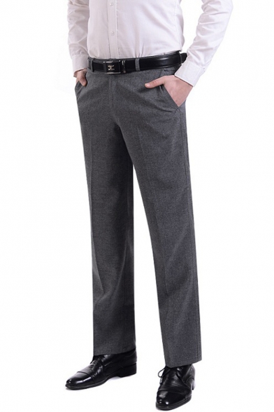 Mens Fashion Simple Plain Straight Tailored Suit Pants Business Dress Pants
