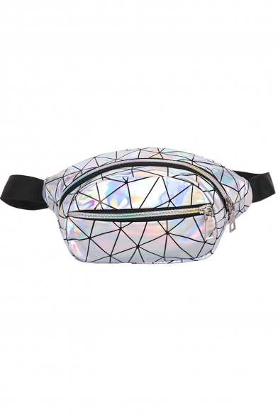 New Fashion Colorful Laser Geometric Luminous Print Zipper Crossbody Belt Purse 26*14*8 CM