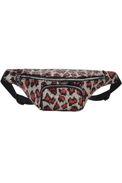 New Fashion Leopard Pattern Sequin Crossbody Chest Bag Belt Bag With Zipper Pocket 27*14*1 CM