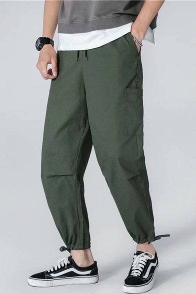 New Fashion Simple Plain Drawstring Cuffs Men's Tapered Cargo Pants