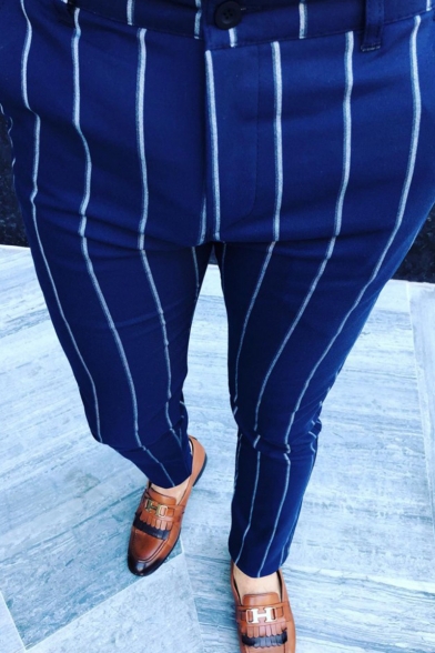 New Fashion Stripe Printed Men's Casual Slim Dress Pants Pencil Pants