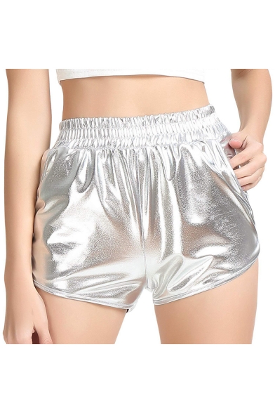 New Stylish Cool Metallic Color Elastic Waist Hot Pants Club Shorts