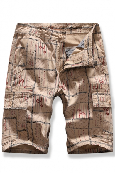 Popular Fashion Printed Flap Pocket Side Zip-fly Men's Casual Cargo Shorts