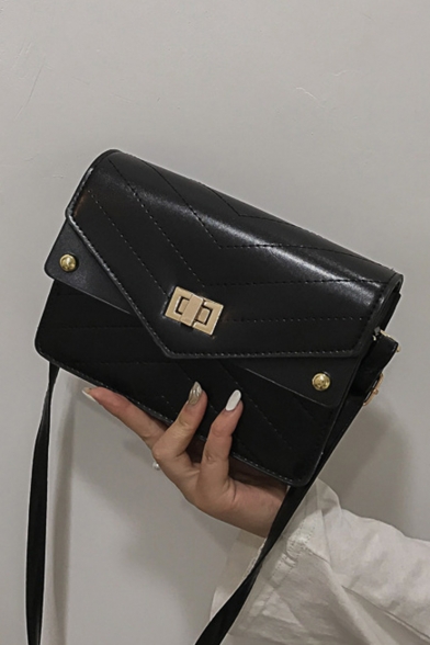 Simple Fashion Solid Color Embroidery Thread Rivet Embellishment Metal Buckle Quilted Crossbody Bag 20*14*6 CM