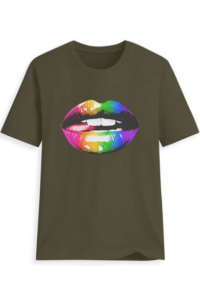 Street Fashion Colorful Lip Print Short Sleeve T-Shirt