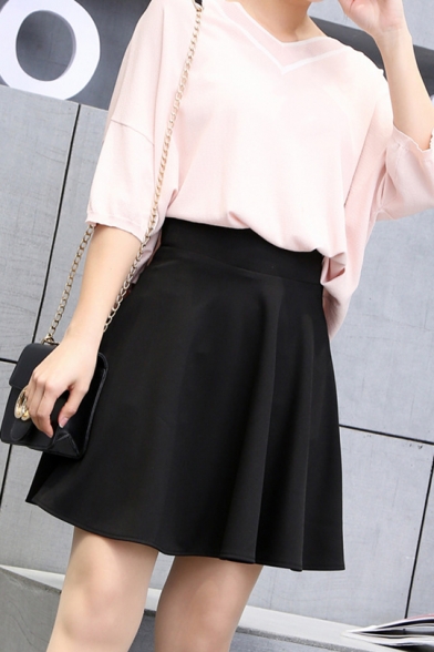 Summer Girls Trendy Solid Color High Rise Mini A-Line Flared Skirt