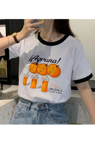 Summer Hot Fashion Contrast Trim Short Sleeve Letter Iagruna! Orange Printed Chic T-Shirts