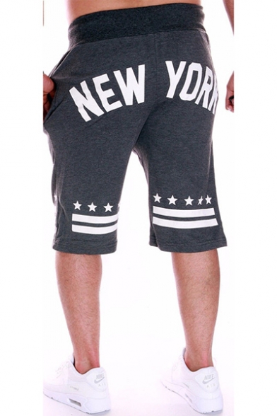 Summer Hot Fashion Letter 88 NEW YORK Stripe Stars Printed Drawstring Waist Casual Relaxed Cotton Sweat Shorts for Men