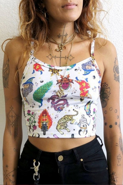 Summer Hot Popular Animal Printed White Cropped Cami Top