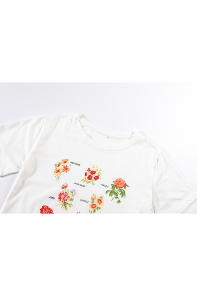 Summer Hot Popular Letter Floral Pattern Short Sleeve White Cropped Tee