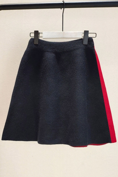 Summer Colorblock Digital Print High Waist A-line Mini Knit Skirt