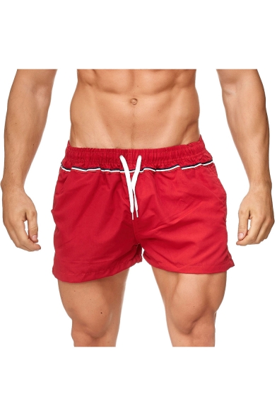 Summer Trendy Contrast Stripe Print Drawstring Waist Beach Shorts Casual Loose Sport Shorts for Men