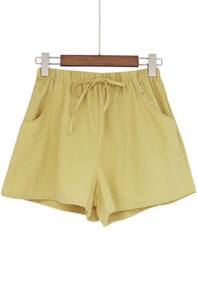 Summer Trendy Drawstring Waist Linen Loose Pull-On Shorts for Women