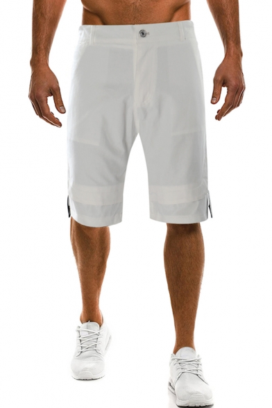 Summer Trendy Simple Plain Letter Ribbon Embellishment Men's Casual Chino Shorts