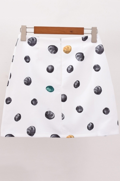 Unique Cool Polka Dot Painting High Rise Summer Girls Mini A-Line Skirt
