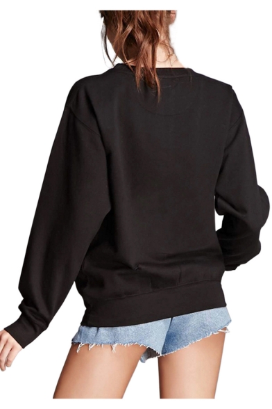 Womens Chic Floral Embroidery Crew Neck Long Sleeve Pullover Casual Sweatshirt