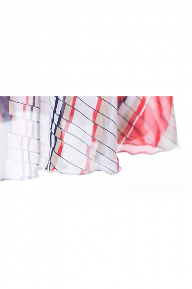Womens Fashion Holiday Boho Style Colorful Stripe Print Chiffon Midi A-Line Beach Skirt