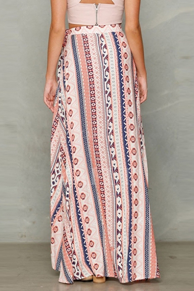 Womens Summer Stylish Geometric Printed Split Front Chiffon Maxi Beach Wrap Skirt