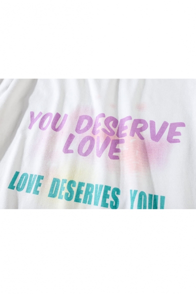 YOU DESERVE LOVE Letter Print Short Sleeve Crop White T-Shirt