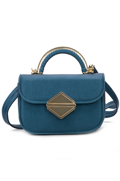 Designer Solid Color PU Leather Metal Buckle Mini Top Handle Crossbody Satchel Handbag 18*12*10 CM