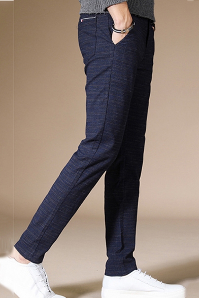 Fashion Basic Simple Plain Cotton and Linen Casual Slim Dress Pants for Men