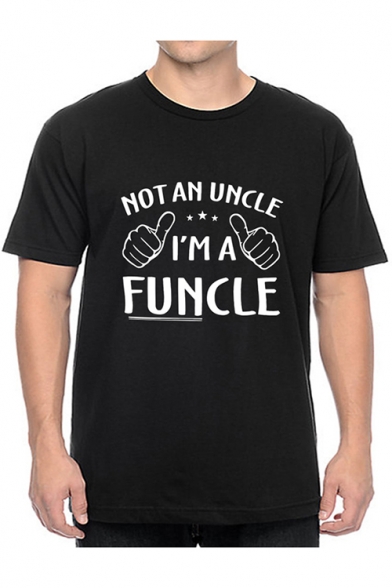 Funny Gesture Letter I'M A FUNCLE Print Black Short Sleeve T-Shirt