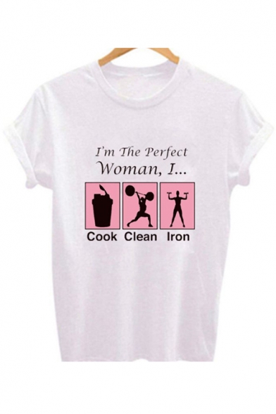 Funny Letter I'M THE PERFECT WOMAN Print Short Sleeve White Graphic Tee