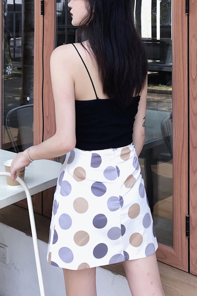 Girls Summer Sweet Polka Dot Printed White Mini A-Line Skirt