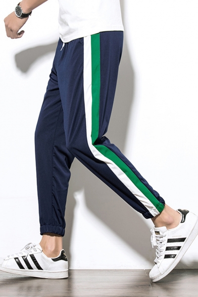 Guys New Fashion Contrast Stripe Side Drawstring Waist Elastic Cuffs Casual Tapered Pants