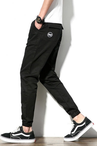 Guys New Stylish Logo Embroidery Drawstring Waist Casual Sports Tapered Pants