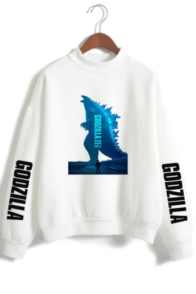 Hot Popular Godzilla King of the Monsters Mock Neck Long Sleeve Pullover Sweatshirt