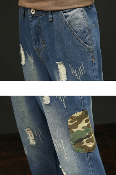 ripped jeans with camo patches