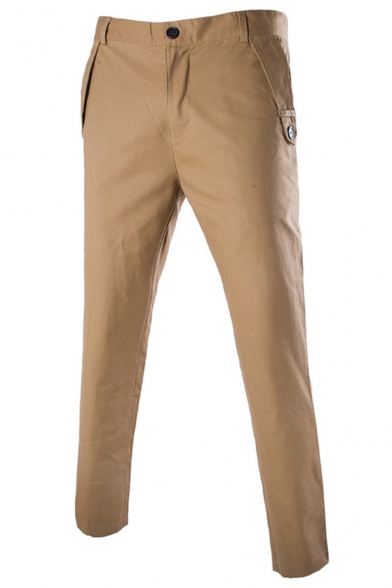 Men's Fashionable Basic Simple Plain Button Embellished Slim Fitted Casual Dress Pants