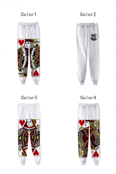Men's Hot Fashion Poker Printed Drawstring Waist Casual Cotton Sweatpants