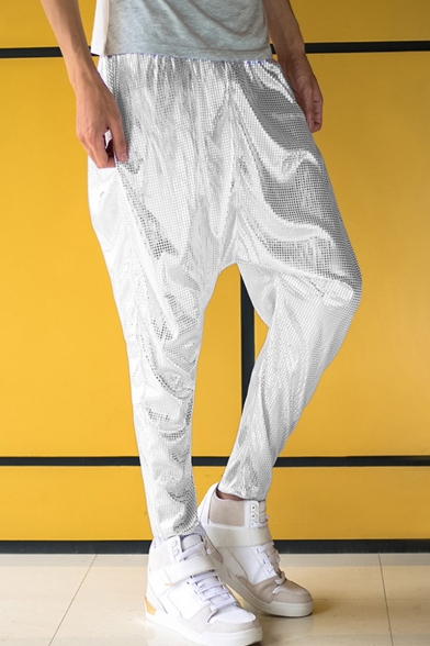 Men's Hot Fashion Solid Color Drop-Crotch Shining Harem Pants