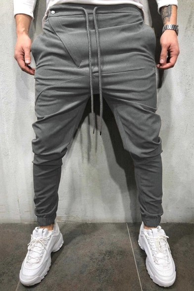 Men's New Fashion Solid Color Drawstring Waist Dropped Inseam Casual Pencil Pants