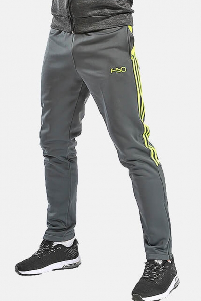 Men's Popular Fashion Colorblock Three Bars Stripe Pattern Zipped Pocket Casual Outdoor Sports Pants