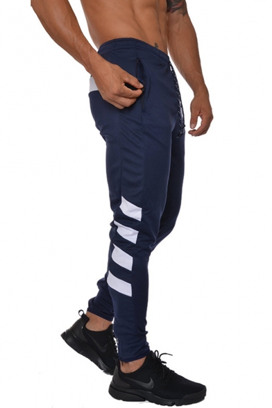 Men's Popular Fashion Contrast Stripe Patched Side Logo Pattern Drawstring Waist Casual Slim Training Sweatpants