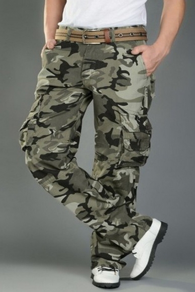 Men's Popular Fashion Cool Camouflage Printed Multi-pocket Military Cargo Pants