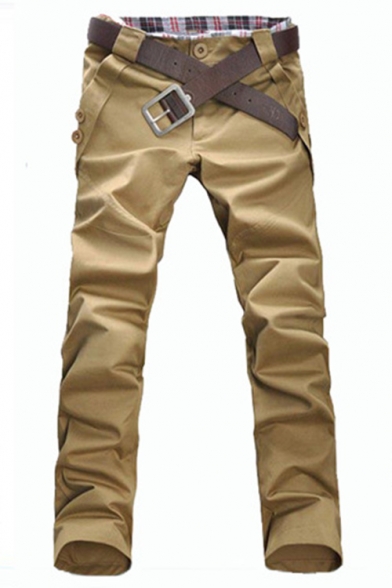 Men's Simple Fashion Solid Color Button Embellished Slim Fit Casual Pants