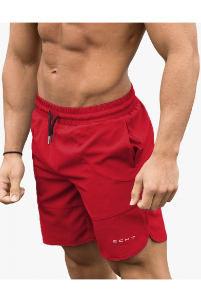 Men's Summer Trendy Letter Printed Drawstring Waist Sports Training Shorts