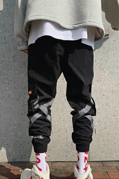 Men's Trendy Multi-pocket Designed Cross Tape Patched Back Casual Cotton Cargo Pants