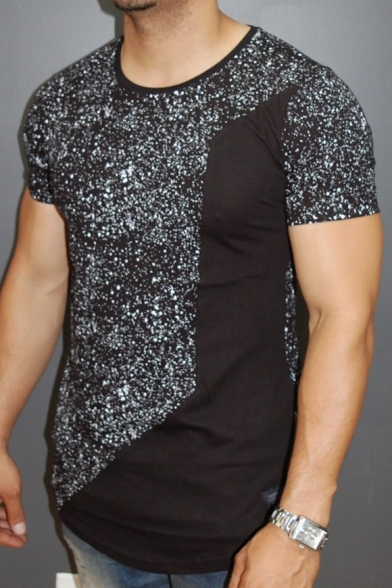 Men's Unique Patchwork Basic Round Neck Short Sleeve Fitted T-Shirt