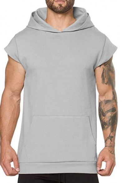 Mens New Stylish Simple Solid Color Short Sleeve Hooded Casual Loose T-Shirt