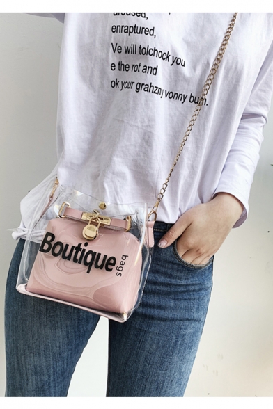 New Fashion Letter BOUTIQUE BAGS Printed Transparent Chain Bucket Bag 16*9*17 CM
