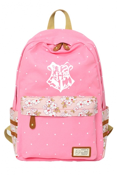 New Trendy Floral Letter Printed Students Large Capacity Nylon School Bag Backpack