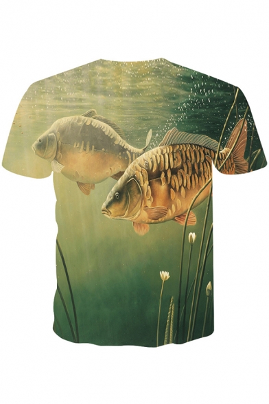 Popular 3D Fish Printed Round Neck Short Sleeve Regular Fit T-Shirt