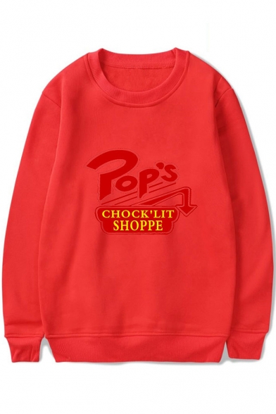 Popular Arrow Letter POP'S Print Basic Long Sleeve Pullover Sweatshirt